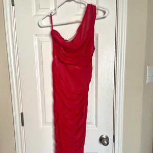 One Shoulder Ruched Red Dress
